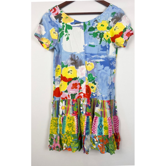 Jams World Floral Art Patchwork S Crinkle Dress Multicolor Boho Short Sleeve - Picture 6 of 8